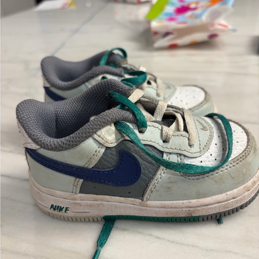 Nike Kids Sneakers - White, blue and green Air Force Ones